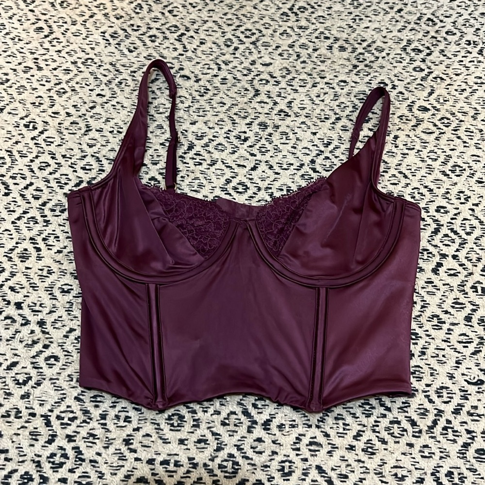 NWT Abercrombie Lace & Satin Balconette Corset Purple - S